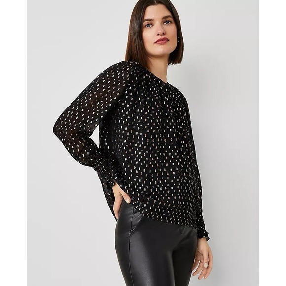 Ann Taylor Tops - NWT Ann Taylor Metallic Clip Shirred Top‎ Black Medium Minimalist Career Office